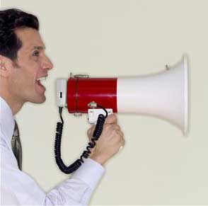 man making announcement using megaphone